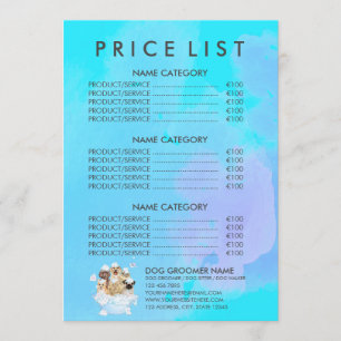Prijslijst Teal Huisdierverzorger Zittende Hond Ka Menu