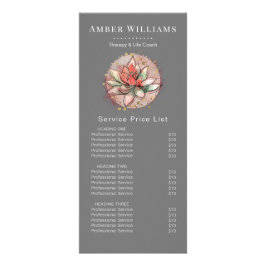 Prijslijst Therapeut Succulente Yoga Genezende Spa Reclamekaart