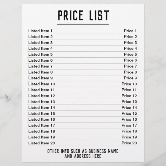 Prijslijst. Tot 20 artikelen & prijzen. Enkelzijdi Flyer (Voorkant)