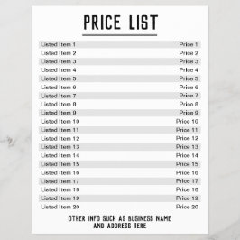 Prijslijst. Tot 20 artikelen & prijzen. Enkelzijdi Flyer