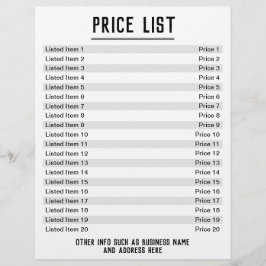 Prijslijst. Tot 20 artikelen & prijzen. Enkelzijdi Flyer