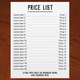 Prijslijst. Tot 20 artikelen & prijzen. Enkelzijdi Flyer