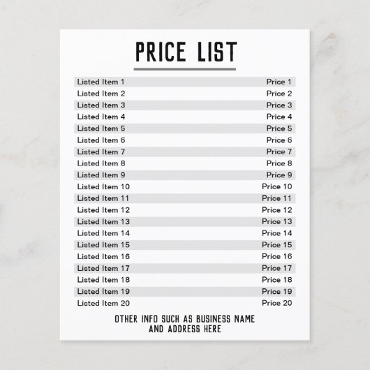 Prijslijst. Tot 40 artikelen & prijzen. Dubbelzijd Flyer (Voorkant)