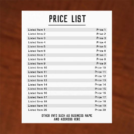 Prijslijst. Tot 40 artikelen & prijzen. Dubbelzijd Flyer