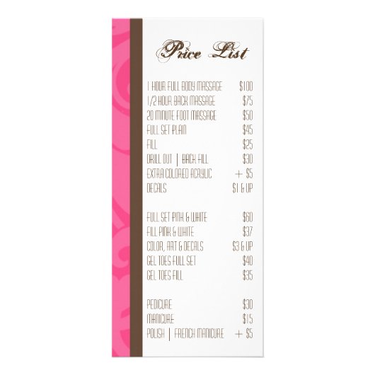 Prijslijst van 4 x 9 inch - Blondeblazer op roze b Reclamekaart (Achterkant)