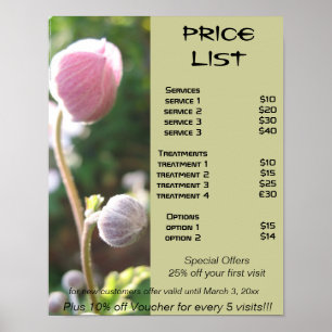 Prijslijst van Anemones Reiki Poster