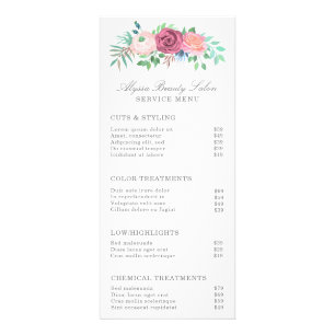 Prijslijst van de service menu van Pink Floral Bea