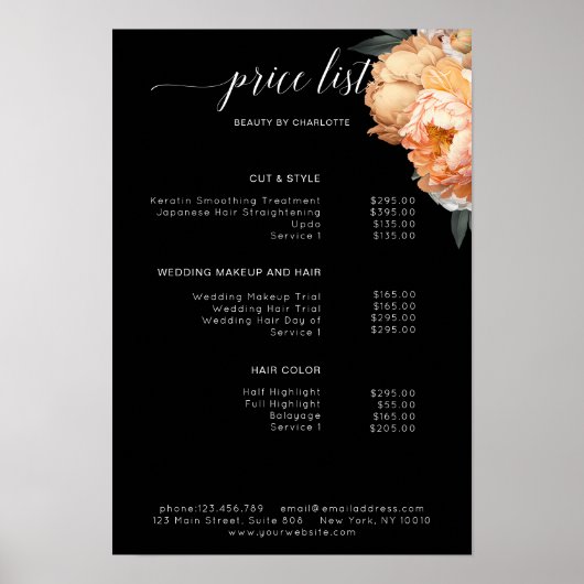Prijslijst van Elegant, Modern, Floral Peony Poster (Voorkant)