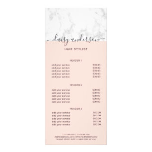 Prijslijst van elegante zwarte roze marmer reclamekaart