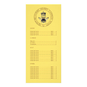 Prijslijst van gouden honingbijen reclamekaart