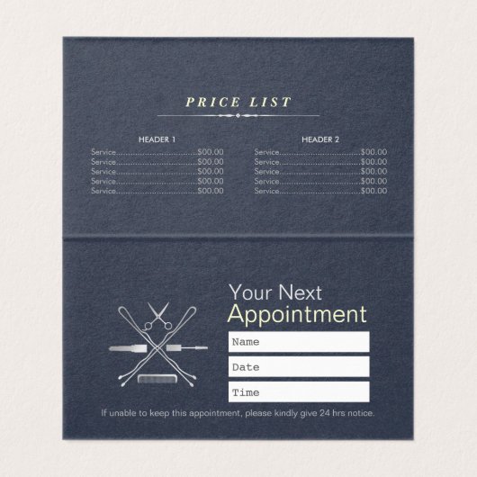 Prijslijst van Haarstylist Makeup Salon Gold-schaa Visitekaartje (Binnenkant ongevouwen)