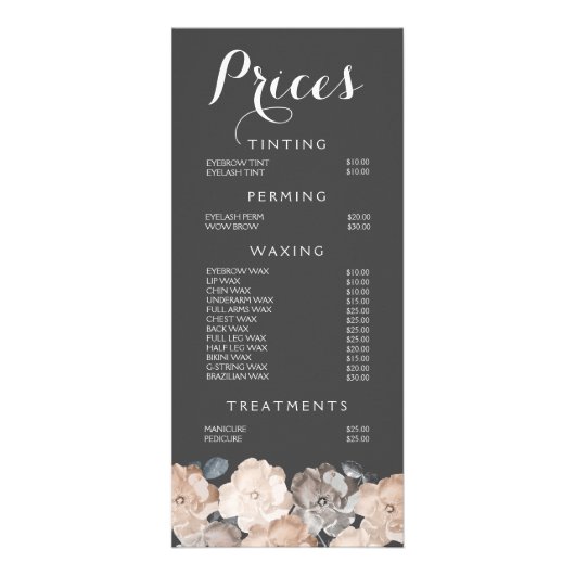 Prijslijst van hair Beauty Salon Beautician Menu (Voorkant)