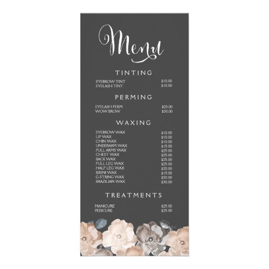 Prijslijst van hair Beauty Salon Beautician Menu (Voorkant)