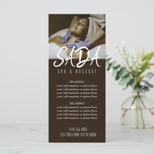 Prijslijst van het massagemenu Spa Salon Menu (Staand voorkant)