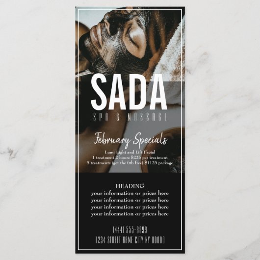 Prijslijst van het massagemenu Spa Salon Menu (Voorkant)