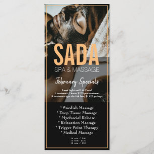 Prijslijst van het massagemenu Spa Salon Menu