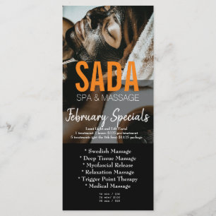 Prijslijst van het massagemenu Spa Salon Menu