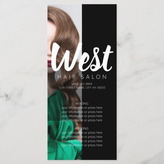 Prijslijst van het menu Hair Salon (Voorkant)