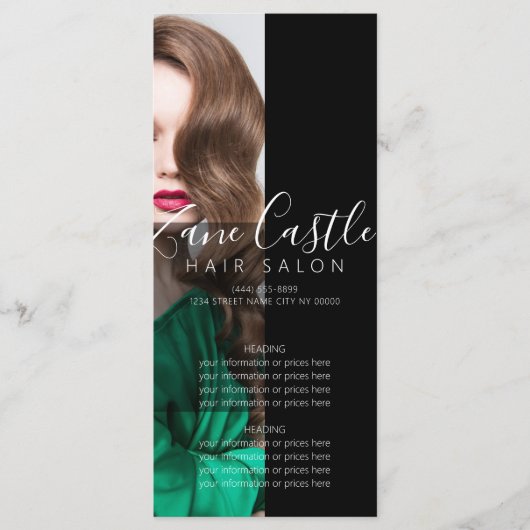 Prijslijst van het menu Hair Salon (Voorkant)