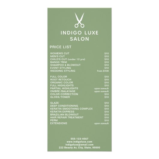 Prijslijst van het menu Prijs van het menu Groene  (Voorkant)