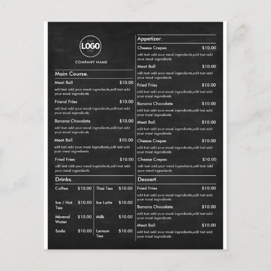 Prijslijst | Van het zwarte Chalkboard Bedrijfs Me Flyer (Voorkant)