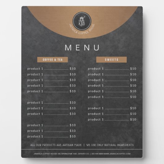 Prijslijst van koper van koper van logo Cafeteria- Fotoplaat (Voorkant)