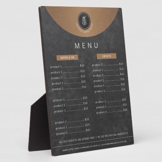 Prijslijst van koper van koper van logo Cafeteria- Fotoplaat (Zijkant)