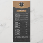 Prijslijst van koper van koper van logo Cafeteria- Menu (Achterkant)
