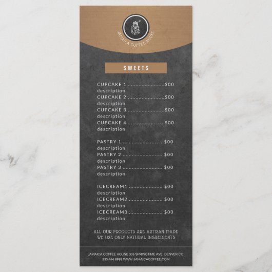 Prijslijst van koper van koper van logo Cafeteria- Menu (Achterkant)