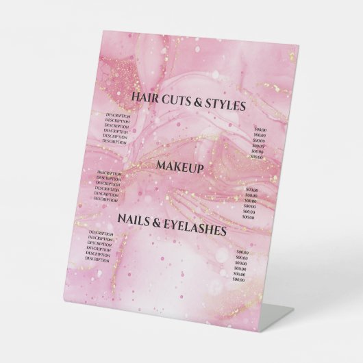 Prijslijst van moderne roze goudWaterverf Reclamebord Met Voetstuk (Voorkant)