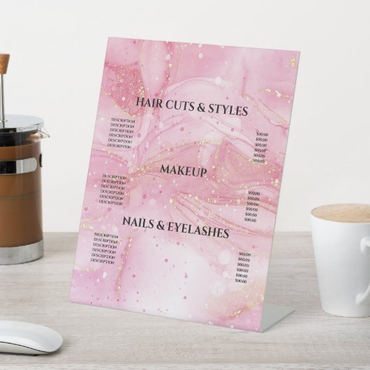 Prijslijst van moderne roze goudWaterverf Reclamebord Met Voetstuk (Insitu)