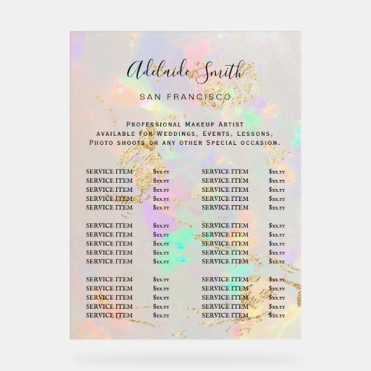 prijslijst van witte opaal acryl bord (Voorkant)