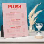 Prijslijst Vet Roze en Red Modern Salon Services Fotoplaat<br><div class="desc">Een roze en rode moderne salon service price list easel is een elegant prijsteken ontworpen met een snoep lichtroze achtergrond en hedendaagse ontwerpertypografie. Perfect voor elke salon eigenaar, stylist, cosmetoloog, haarstylist, make-up kunstenaar, interieurontwerper, gebeurtenisplanner of lash professional. Om veranderingen in de lay-out aan te brengen, ga jouw tekst in en...</div>