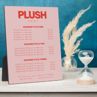 Prijslijst Vet Roze en Red Modern Salon Services Fotoplaat