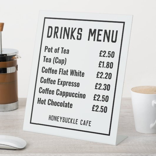 Prijslijst voetafdruk Drinken Menu Prijs Reclamebord Met Voetstuk (Insitu)