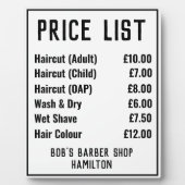 Prijslijst voor Barber-winkels Fotoplaat (Voorkant)