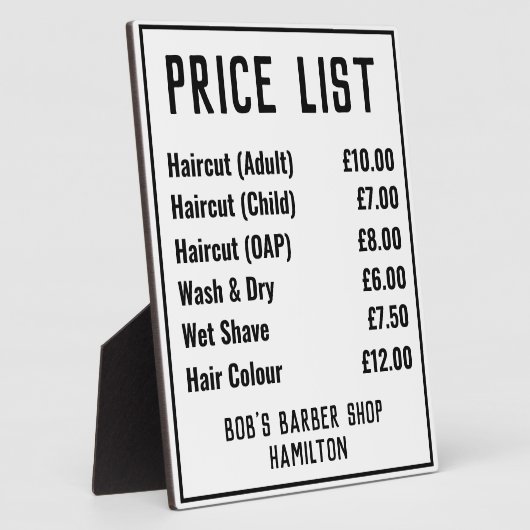 Prijslijst voor Barber-winkels Fotoplaat (Zijkant)