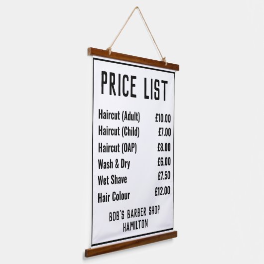 Prijslijst voor Barber-winkels Hangend Wandkleed (Gebogen)