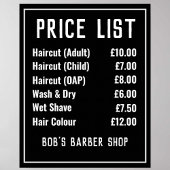 Prijslijst voor Barber-winkels Poster