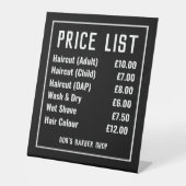 Prijslijst voor Barber-winkels Reclamebord Met Voetstuk (Voorkant)