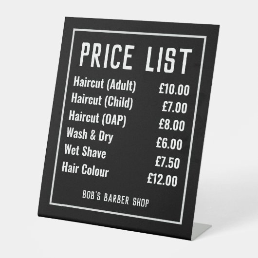 Prijslijst voor Barber-winkels Reclamebord Met Voetstuk (Voorkant)