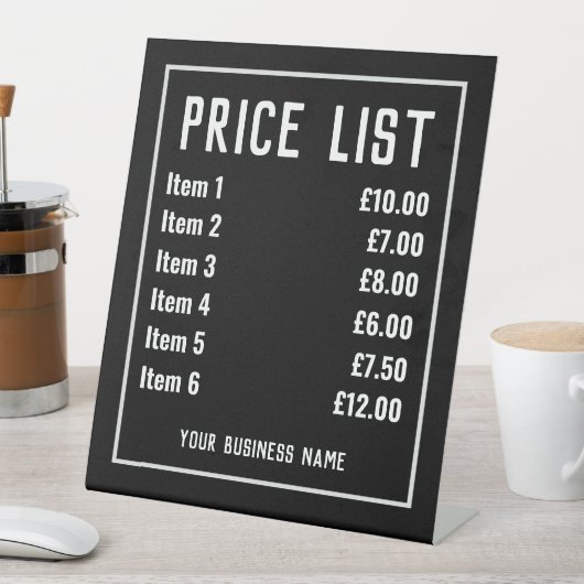 Prijslijst voor detailhandel reclamebord met voetstuk (Insitu)