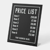 Prijslijst voor detailhandel reclamebord met voetstuk (Voorkant)