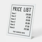 Prijslijst voor detailhandel reclamebord met voetstuk (Voorkant)
