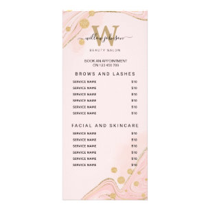 Prijslijst voor Elegant roze goudmarmer Agate Serv Reclamekaart