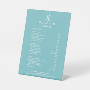 Prijslijst voor Hair Salon Scissors Blauwgroen Ser Reclamebord Met Voetstuk