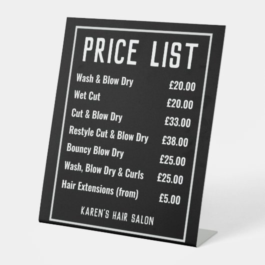 Prijslijst voor hairdresser Hair Salon Reclamebord Met Voetstuk (Voorkant)