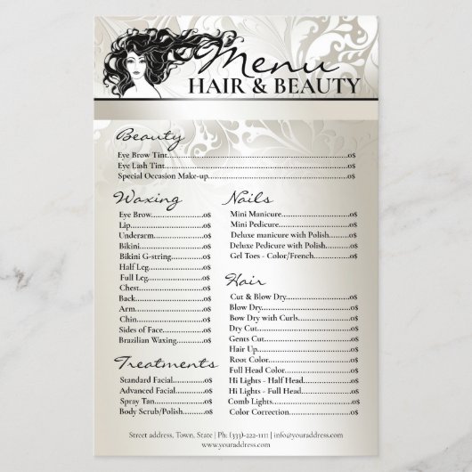 Prijslijst voor hare Beauty Waxing Nails Flyer (Voorkant)