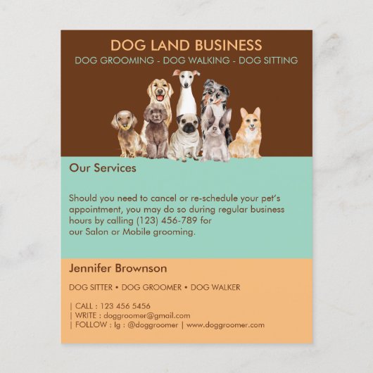 Prijslijst voor Hond Grooming bruin groen geel Flyer (Achterkant)