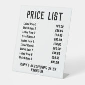 Prijslijst voor kappersartikelen reclamebord met voetstuk (Voorkant)